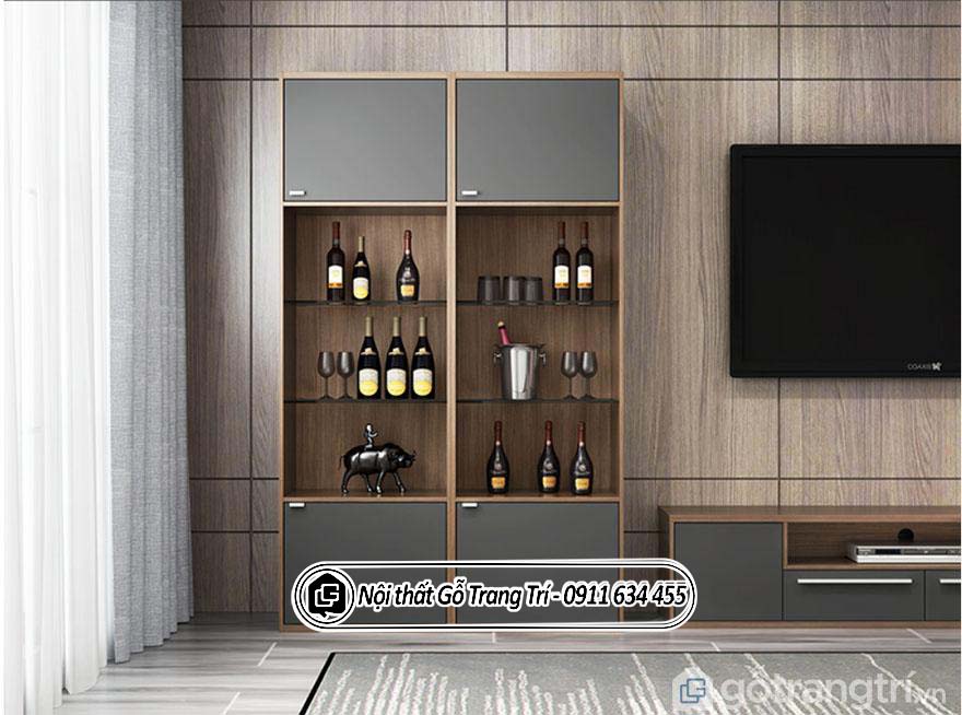Cách bố trí mẫu tủ rượu gỗ công nghiệp để tạo điểm nhấn